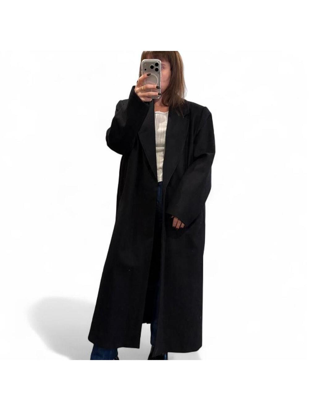 Vintage 80s/90s Black Wool Maxi Coat